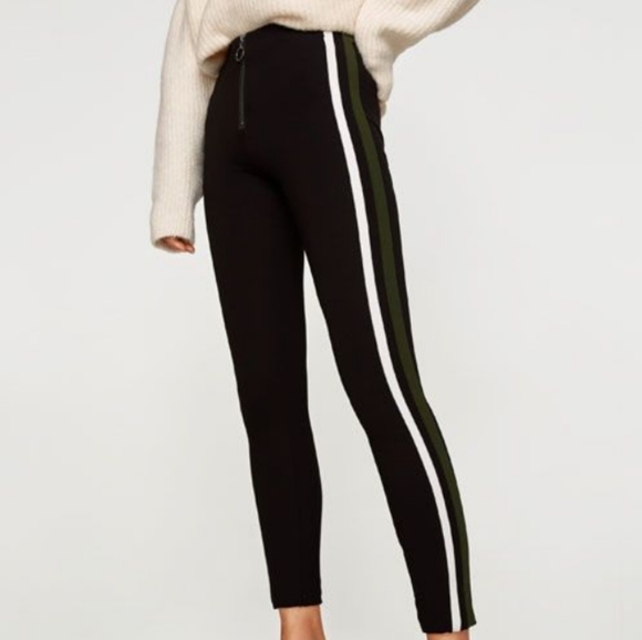 Zara Trafaluc Ponte Double Stripe Zip Leggings - Picture 1 of 4